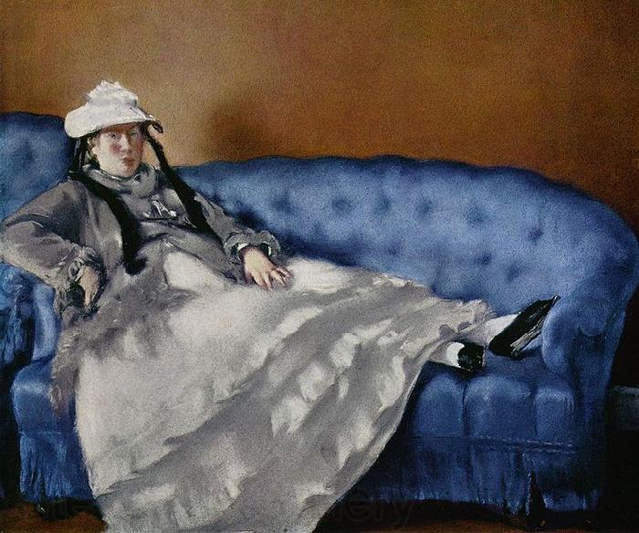 Edouard Manet Portrat der Frau Manet auf blauem Sofa Norge oil painting art
